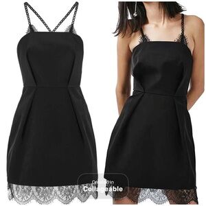 Topshop Cocktail Dress Little Black Dress Lace Trim Size 10